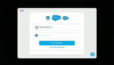 Newsletter signup illustration for ApresCleo, featuring icons of Salesforce and HubSpot Newsletter signup illustration for ApresCleo, featuring icons of Salesforce and HubSpot